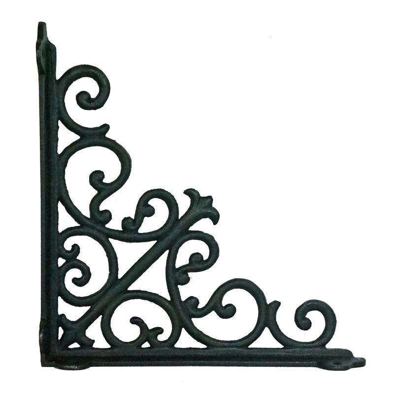 NACH Decorative Shelf Brackets, 2 Pack of 10.6 x 2 x 10.6 inch, Black Cast Iron Wall Shelf Brackets - Decorative Bookshelf Brackets - Victorian Style Shelf Bracket - Image 2